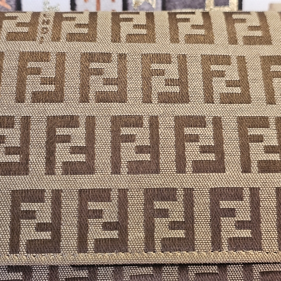 👜Fendi Zucchino Canvas & Leather Vintage Wallet in Continental Brown & Beige - Picture 8 of 15